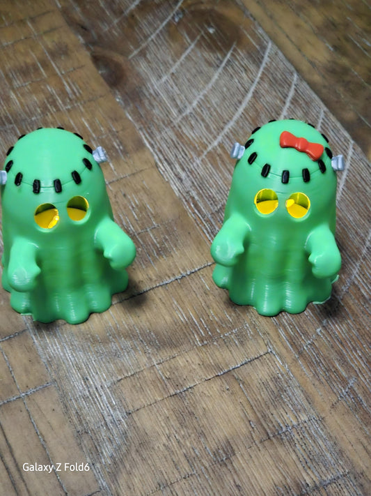 2 Peice Mr. & Ms. Frankenstein Candle Display With tealights