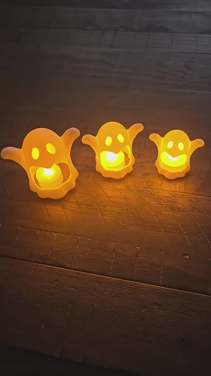 3 Peice Ghost Candle Display With tealights
